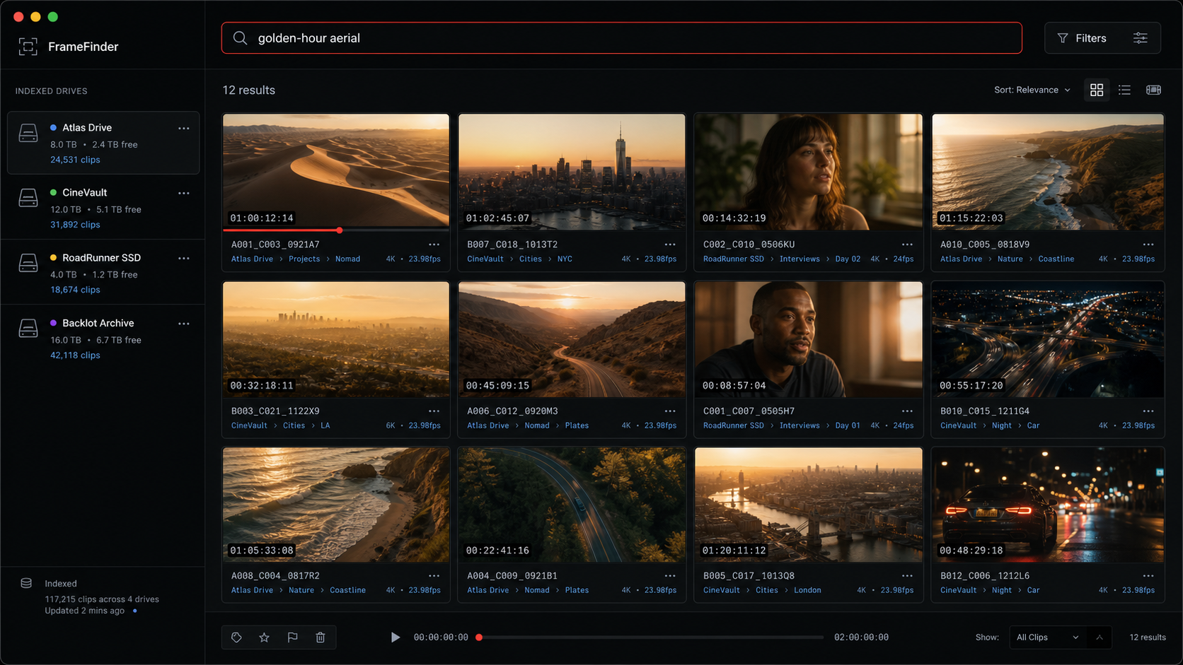 نتائج بحث FrameFinder للقطات جوية عند الساعة الذهبية